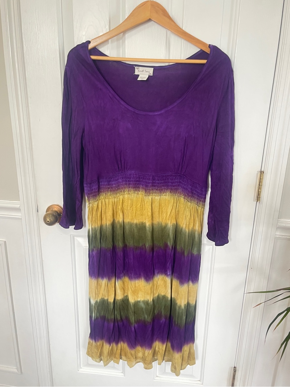 Earth Song Purple Medium Tie Dye Purple  Dress Boho Midi Stretchy